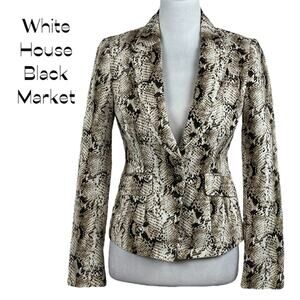 White House Black Market Brown Cream Snakeskin Print Fitted Jacket NWOT Size 00